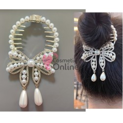 Accesoriu tip banana pentru prins parul din metal PZS050DD - Auriu cu cristale si perle